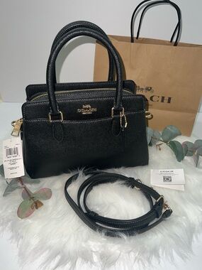 NWT Coach Mini Darcie Carryall Black Leather Satchel / Crossbody